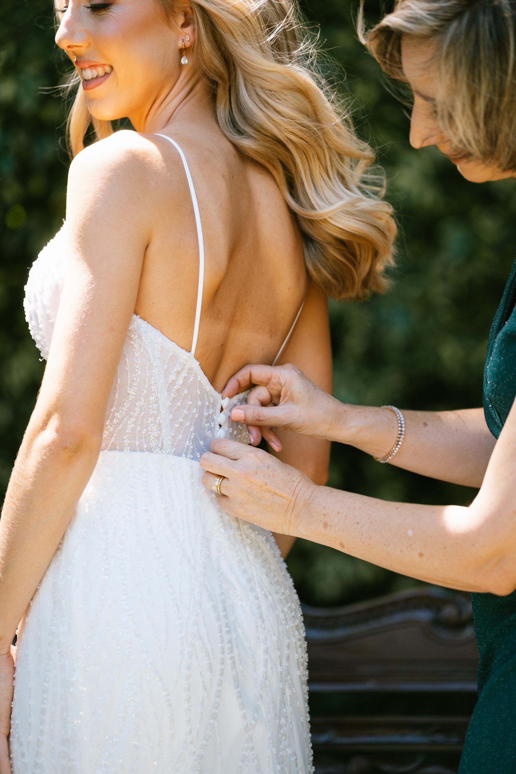 Fully beaded wedding dress with illusion bodice