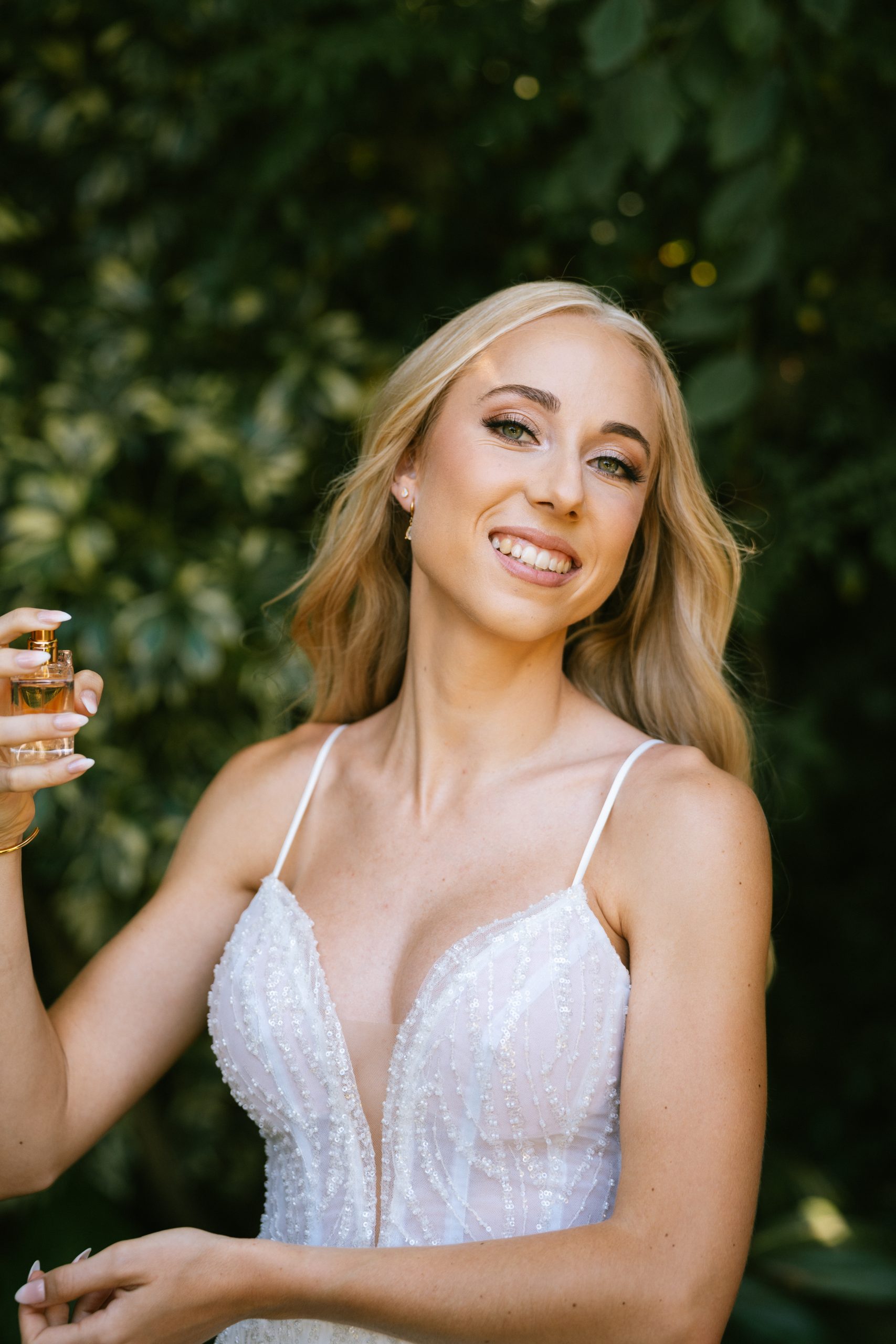Fully beaded wedding dress with illusion bodice
