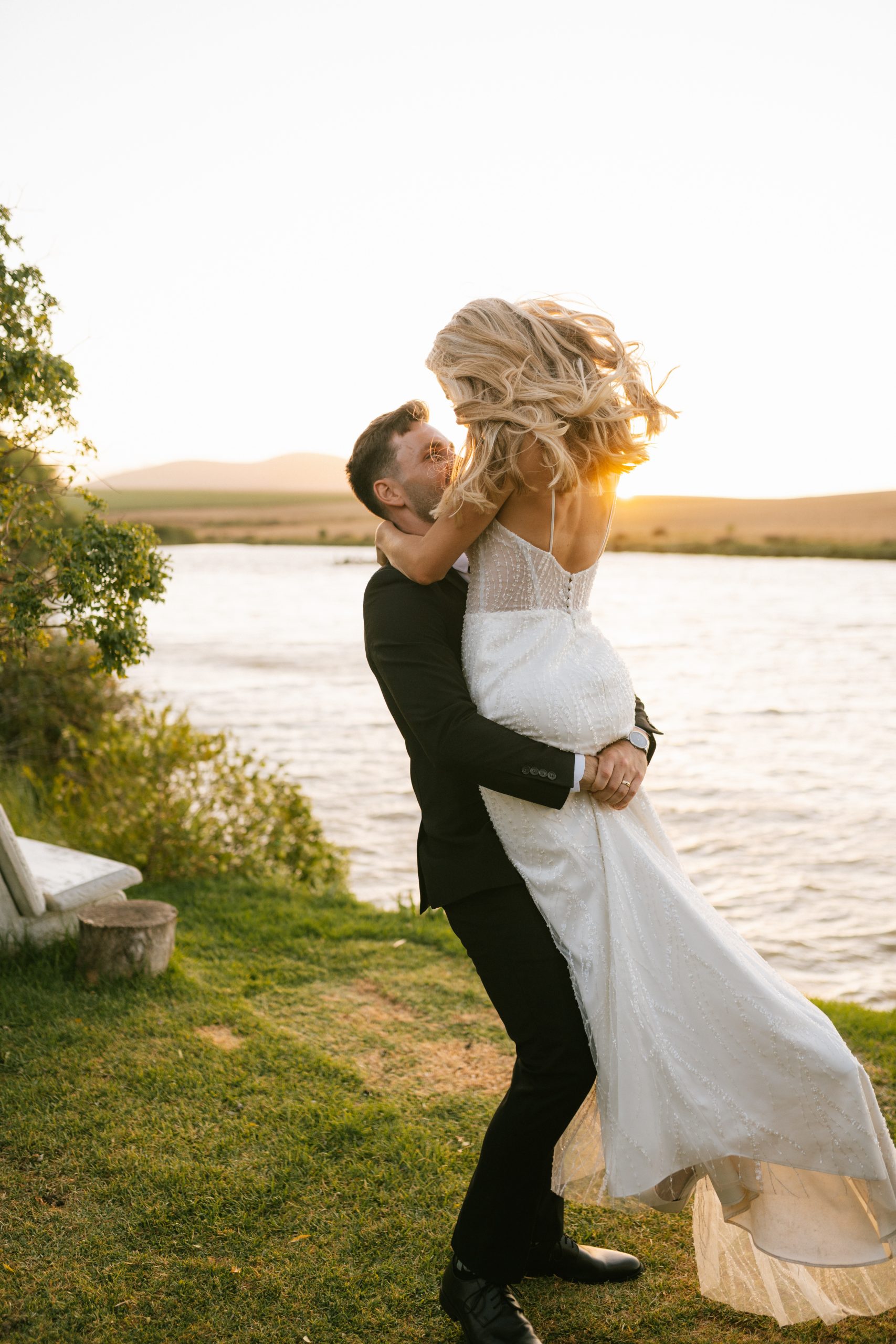 Fully beaded wedding dress with illusion bodice