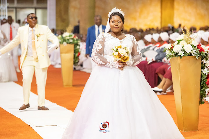 Elegant white wedding dress. Vile and crown