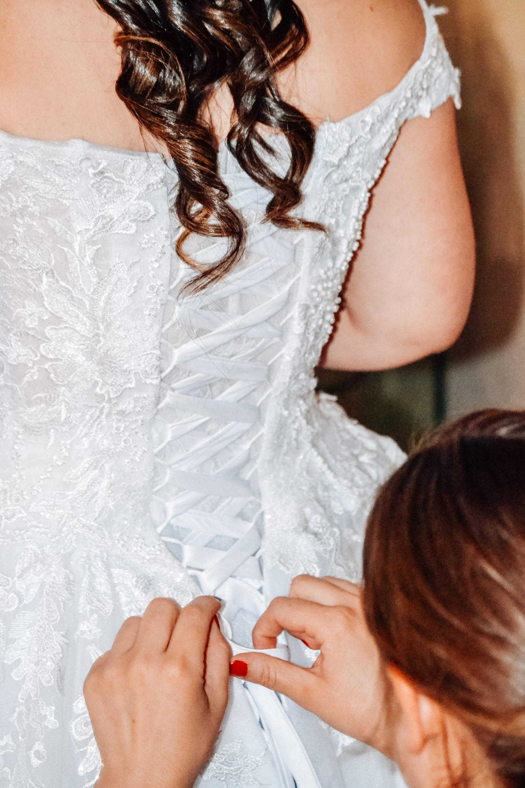 White off shoulder ball gown wedding dress